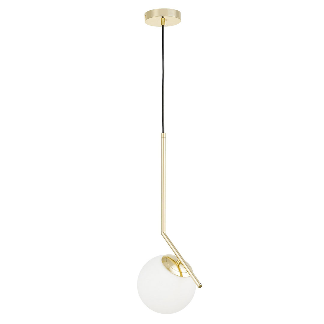 Zlatá závěsná lampa, bílá skleněná koule, designové rameno, klasická zlatá - SORENTO - Lumina Deco obrázek 4