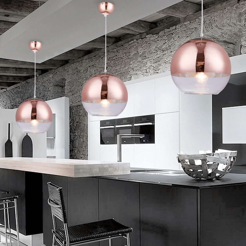 Stropní lampa, lustr VERONI moderní skleněné stínidlo koule růžové zlato rose gold - Lumina Deco obrázek 2