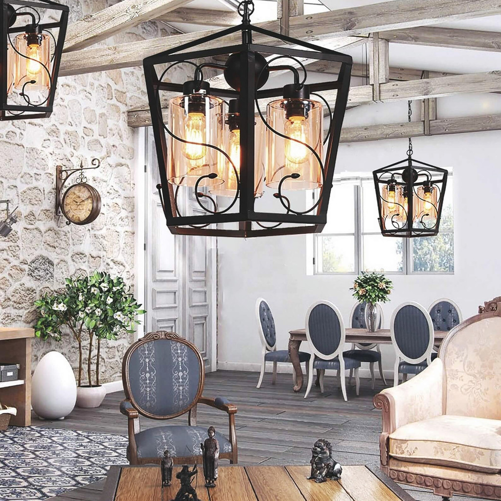 Moderní závěsná lampa SPARETTA na řetízku, černá, kovová, loft - Lumina Deco obrázek 2