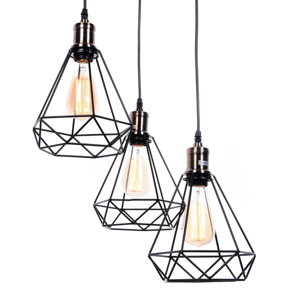 Minimalistické stropní svítidlo COBI W3 černá drátěná lampa diamant loft - Lumina Deco obrázek 1