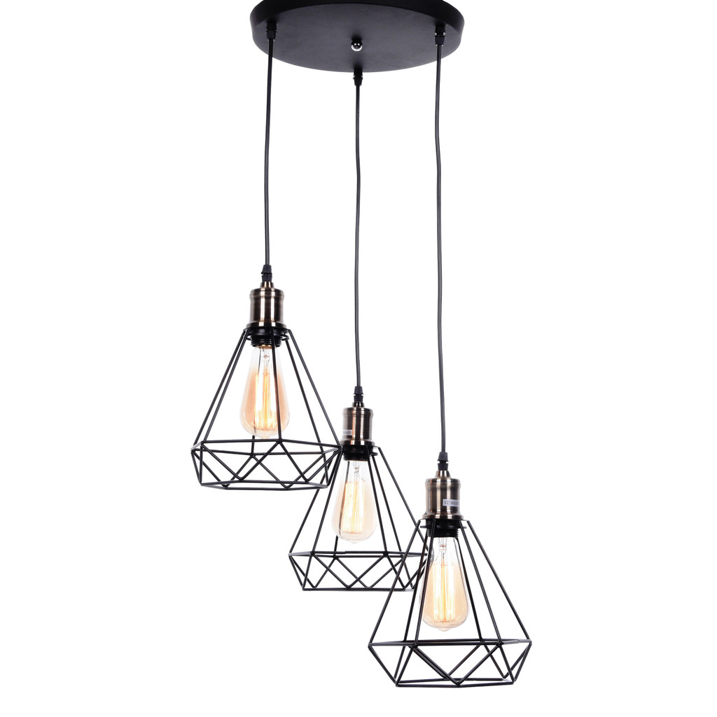 Minimalistické stropní svítidlo COBI W3 černá drátěná lampa diamant loft - Lumina Deco obrázek 2