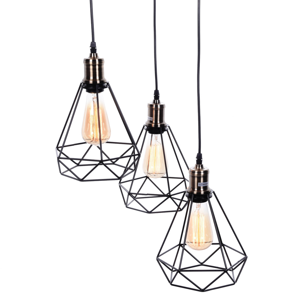 Minimalistické stropní svítidlo COBI W3 černá drátěná lampa diamant loft - Lumina Deco obrázek 3