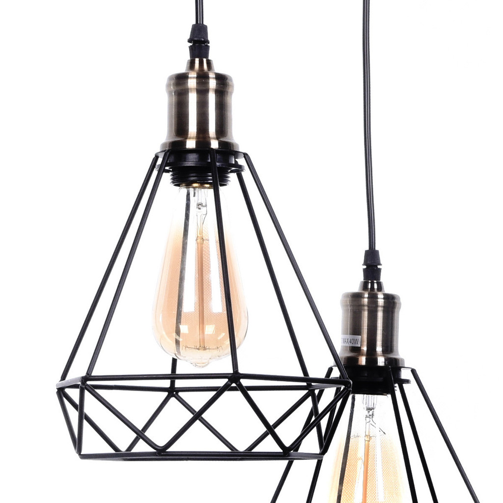 Minimalistické stropní svítidlo COBI W3 černá drátěná lampa diamant loft - Lumina Deco obrázek 4