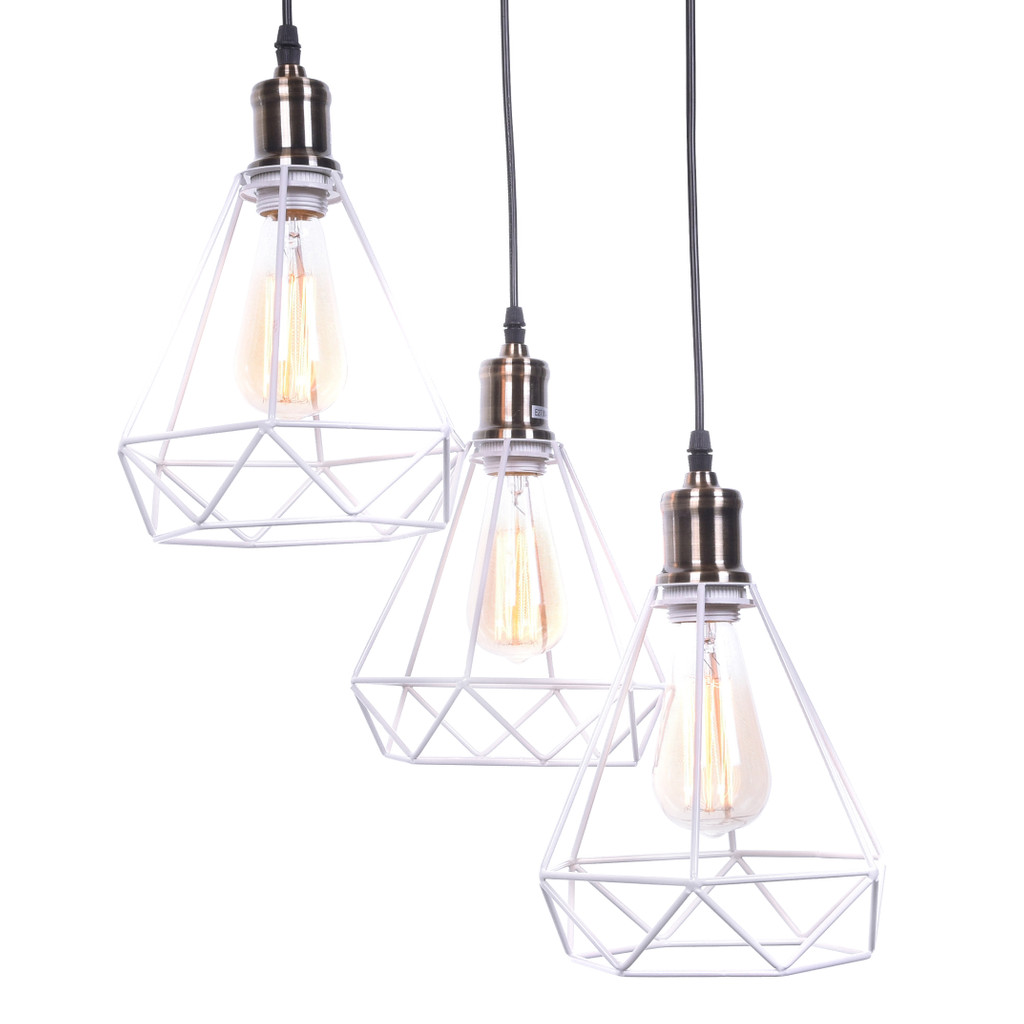 Bílý industriální lustr COBI W3 stropní lampa loftová trojitá drátová - Lumina Deco obrázek 1