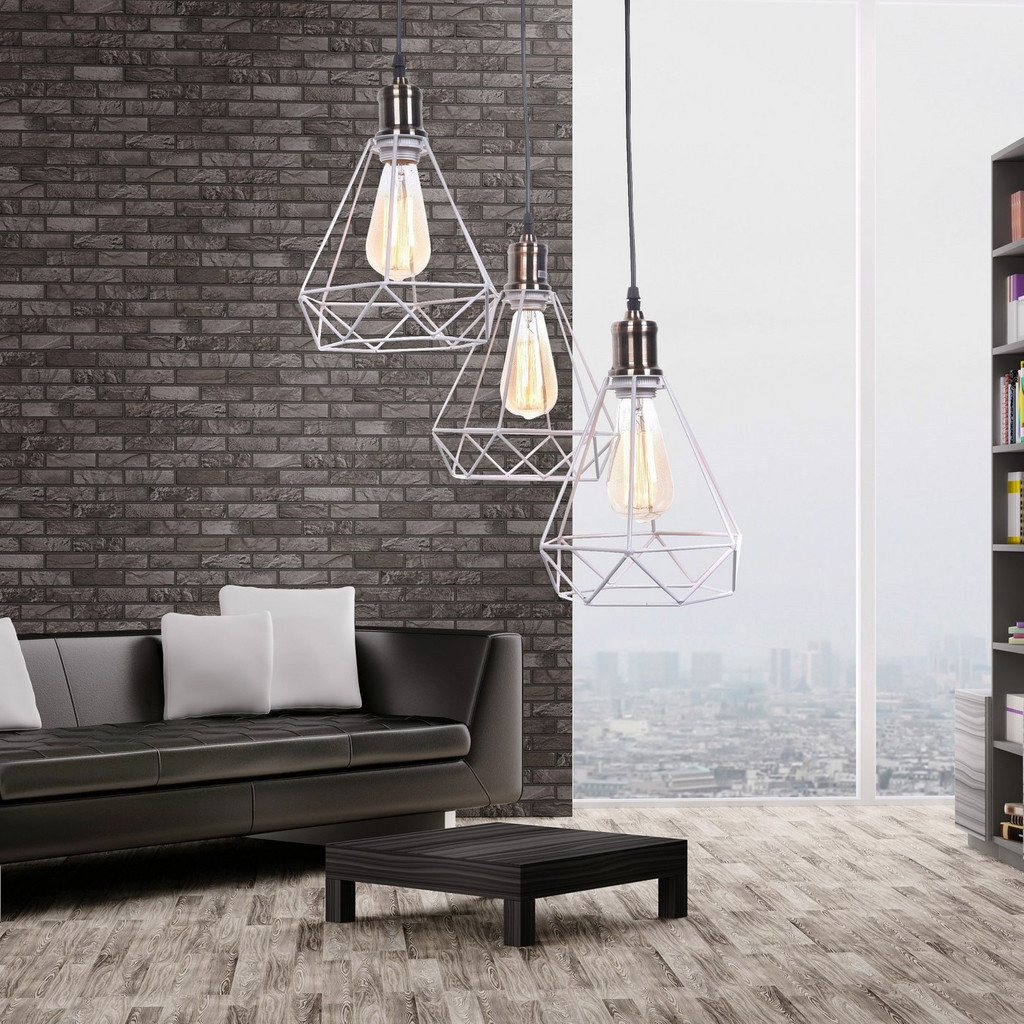 Bílý industriální lustr COBI W3 stropní lampa loftová trojitá drátová - Lumina Deco obrázek 2