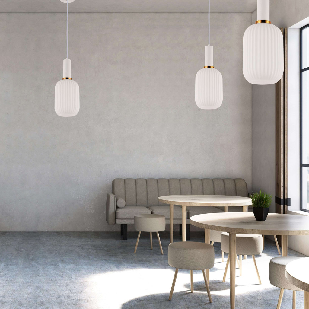 Elegantní skleněná loftová závěsná lampa RICO v bílé barvě, moderním design - Lumina Deco obrázek 2