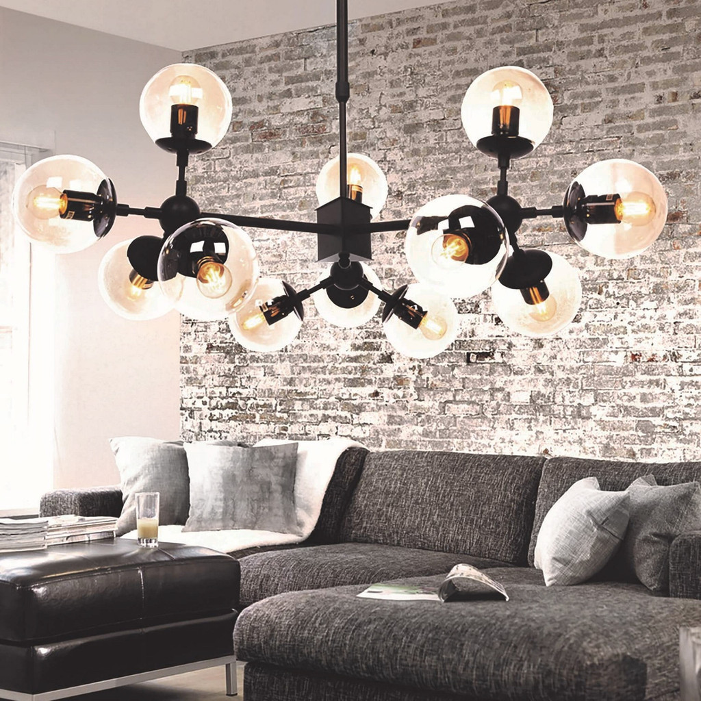 Černá závěsná lampa skleněné bubliny koule ZODIAK W12 designový moderní lustr - Lumina Deco obrázek 4