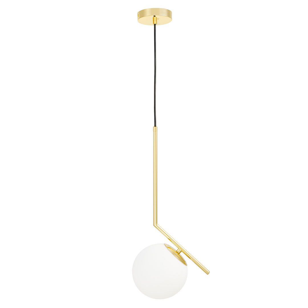 Zlatá závěsná lampa, bílá skleněná koule, designové rameno, klasická zlatá - SORENTO - Lumina Deco obrázek 2