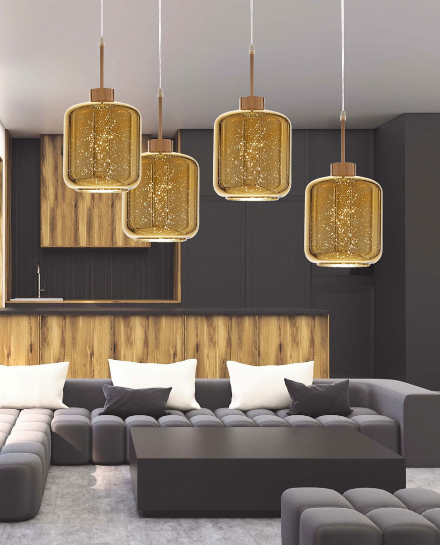 Skleněná zlatá závěsná lampa ALACOSMO moderní design - Lumina Deco obrázek 2